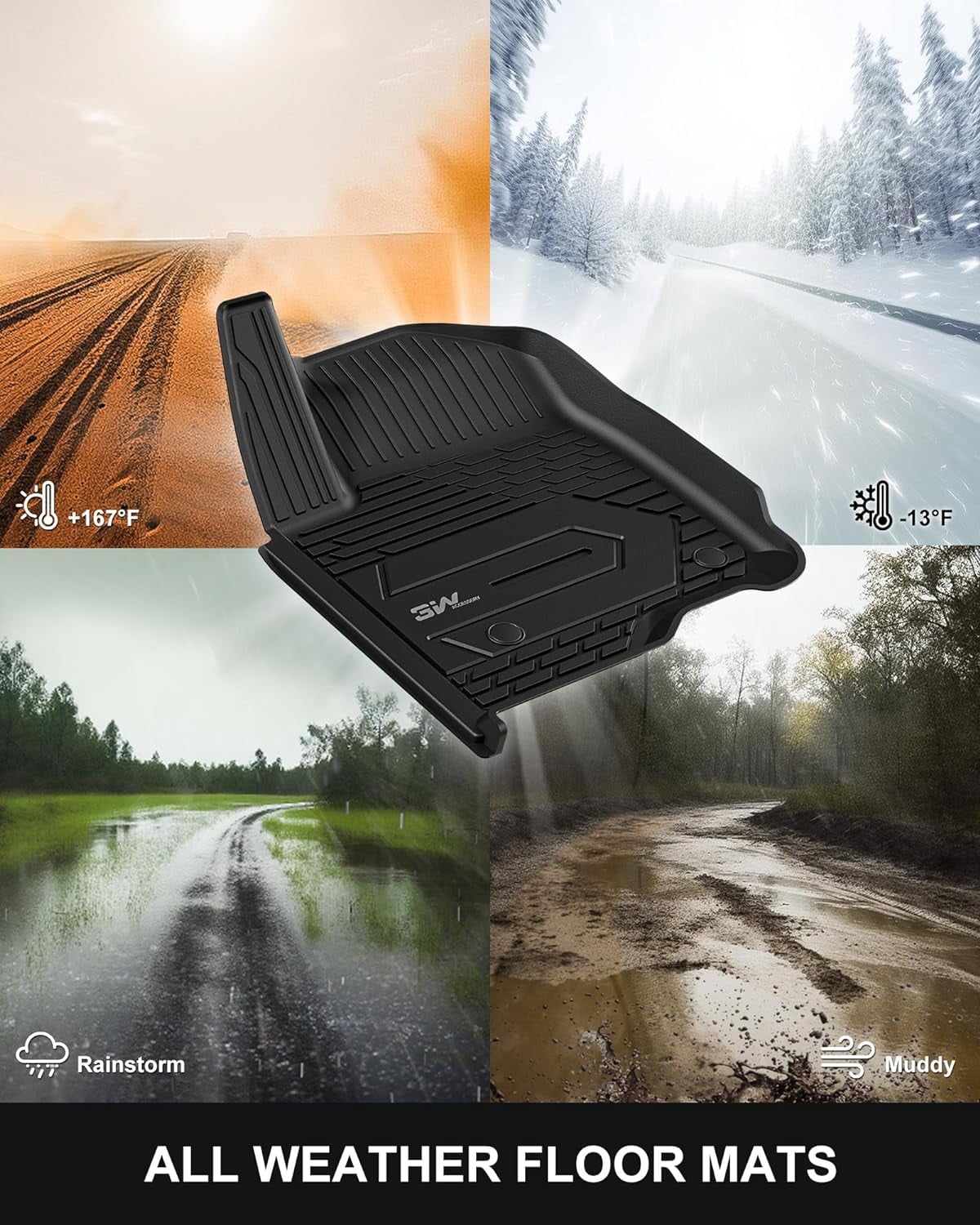 3W Floor Mats For 2019-2025 Chevy Silverado/GMC Sierra Denali 1500 & 2020-2025 GMC Sierra 2500HD/3500HD Crew Cab TPE All Weather Floor Liner Car Mats