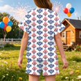 thumbnail image 4 of Grblisyd 4th of July Outfits for Girls Patriotic Summer Ruffle Short Sleeve Shirts Top and Drawstring Elastic Waist Shorts Set, 4 of 5