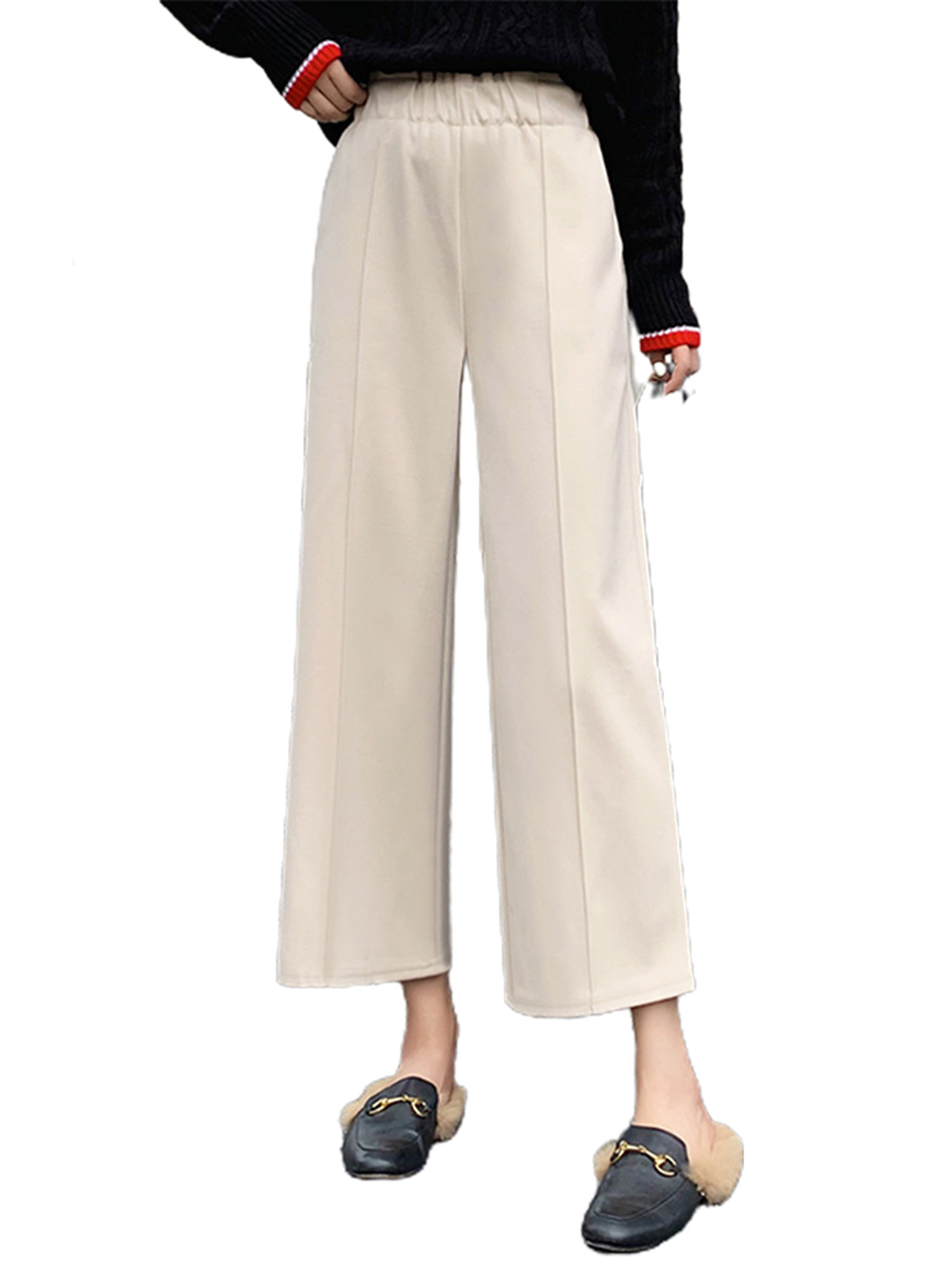 Woolen Velvet Women's Wide Legs Pants High Waist Winter Warm Work Offical  Casual Palazzo Trousers Plus Size - Walmart.com