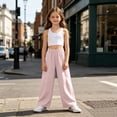 thumbnail image 5 of CPNG Girls Sweatpants Elastic High Waist Straight Wide Leg Baggy Pants Loose Fit Lightweight Breathable Street Style Casual Pants, 5 of 6