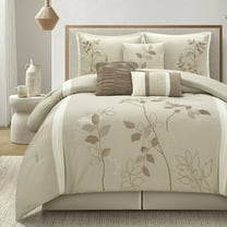Lanco Beige Comforter Set Queen Size, 7 Piece Embroidery Bedding Set , Pillow Sham, Bedskirt, Decorative Pillow, Floral Comforters, Home Decor