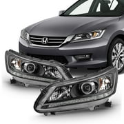 AKKON - For 2013-2015 Honda Accord Sedan Halogen Model Black Headlights Driver + Passenger Side Pair