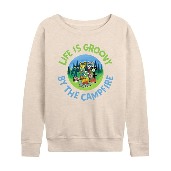 Pete The Cat - Life Is Groovy By The Campfire - Women's Lightweight French Terry Long Sleeve Shirt