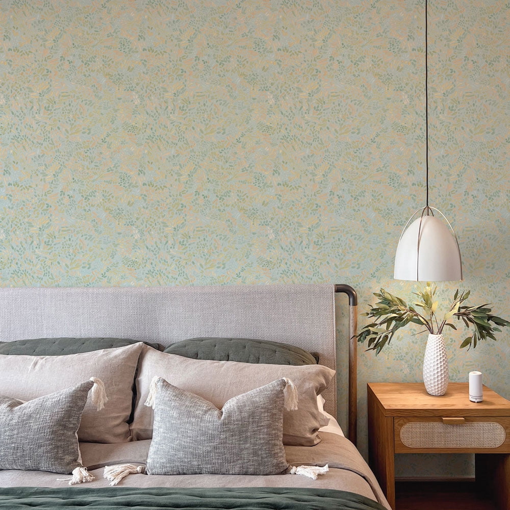 Tempaper Brushstroke Garden Robin's Egg Peel and Stick Wallpaper, 20.5" x 16.5'