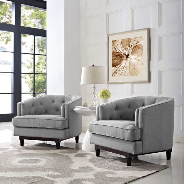 Modway Coast Armchairs Set of 2, Light Gray