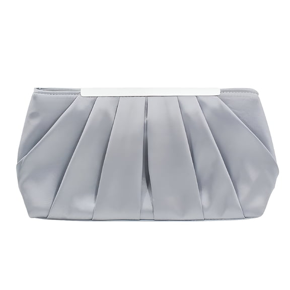 GASTROPOD Women Elegant Pleated Satin Evening Handbag Clutch Purse Party Prom Clutch (Silver)
