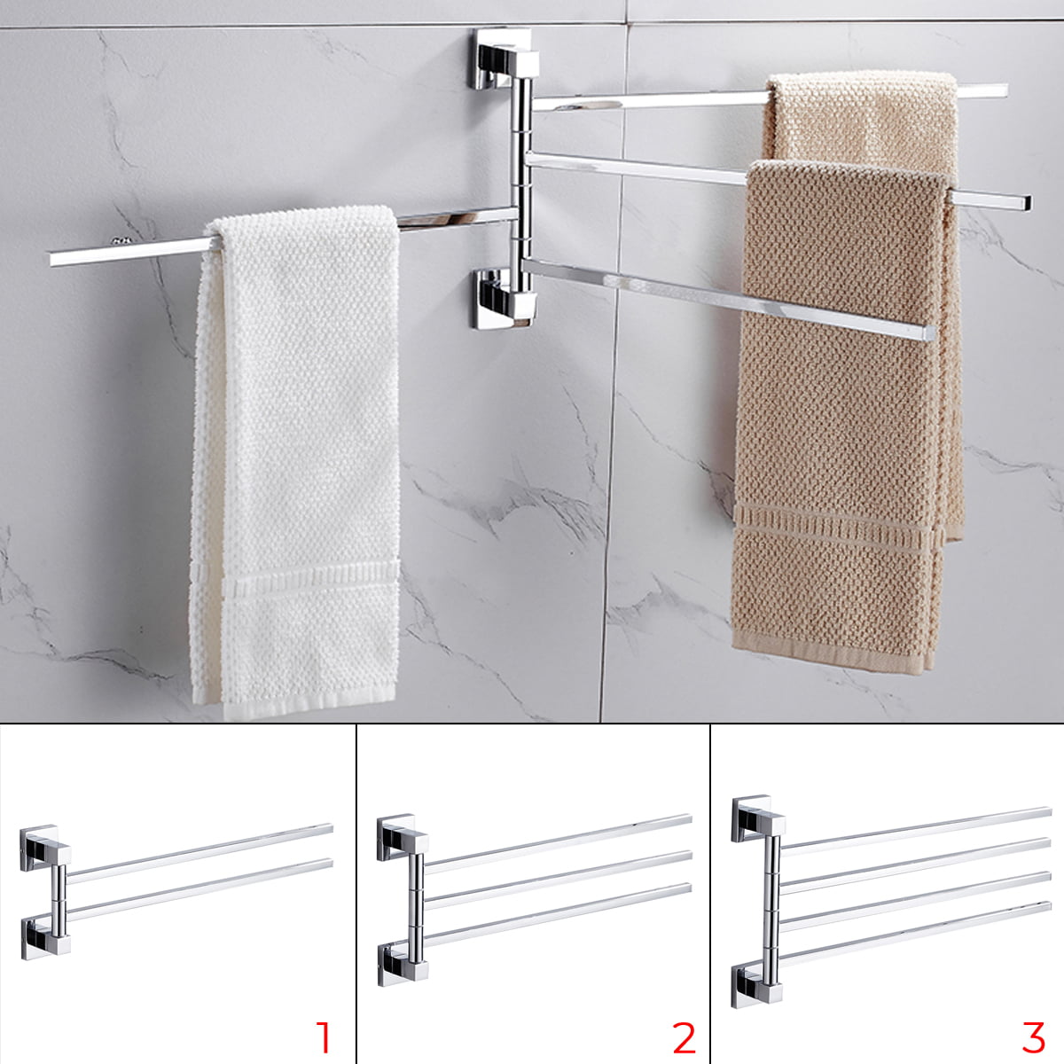 Swivel Towel Hanger 2,3,4 Bar Wall-Mounted Aluminum Towel/Cloth Rotating Rail 