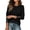 Black #034, variant on Women's Blouse Puff Shoulder Crewneck Solid Color Casual Long Sleeve Pullover Fall Relaxed Basic Top