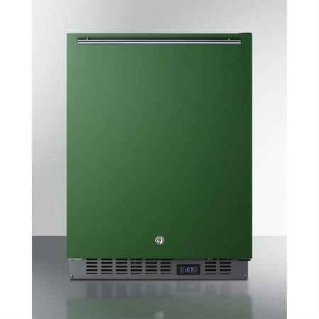 Built-in undercounter ADA compliantfrost-free freezer with emerald green door  stainless steel handle  black cabinet  and digital controls