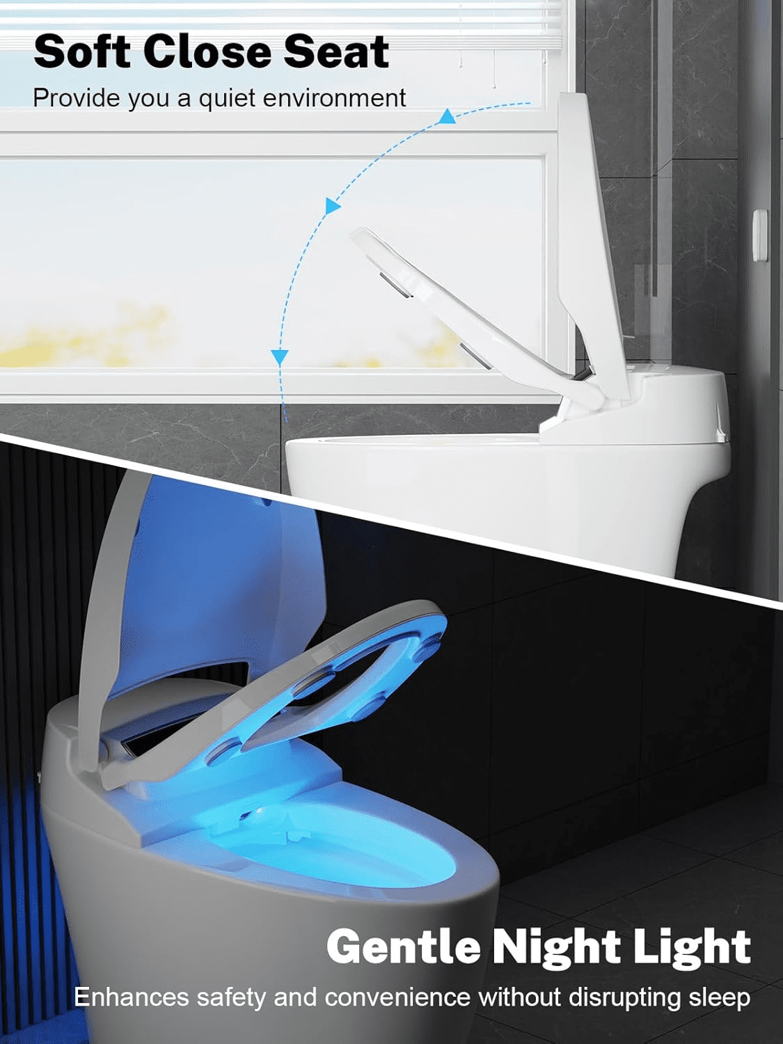Smart Toilet with Heated Seat and Night Light, Tankless Toilet, Modern One-piece Toilet Standard Comfort Height Toilet with Auto Flush, Automatic Opening and Closing of Flap/Seat, Slow Close