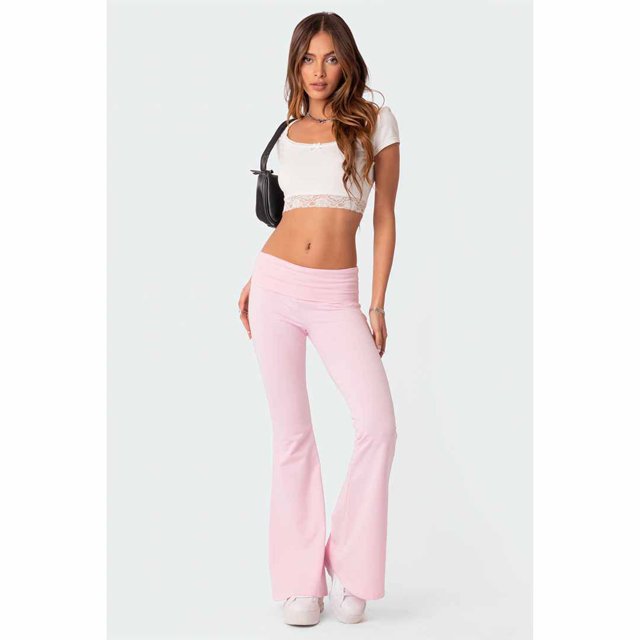 Conjunto de pantalones acampanados de cintura baja, ajustados, cómodos y de color sólido de moda