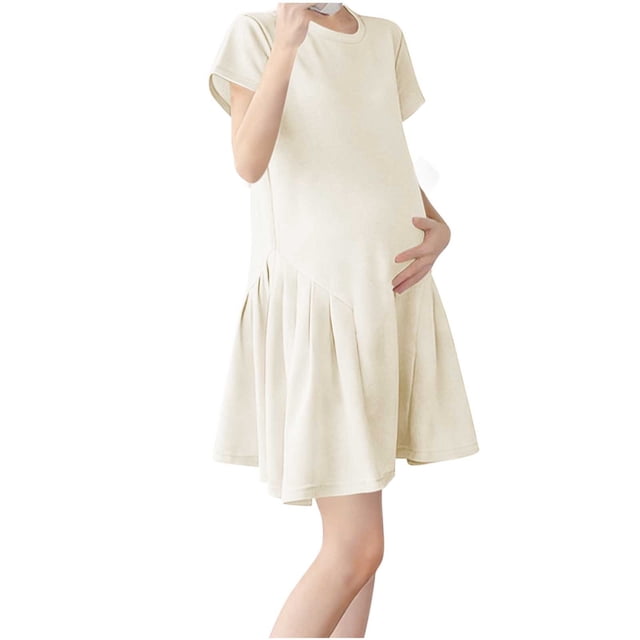 SDNall Robe de Maternité Unie, Robe de Grossesse à Manches Courtes Ample et Confortable pour Femmes