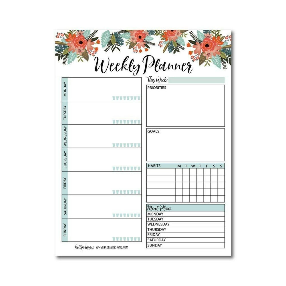 Floral Undated Weekly Family Calendar Planner Pad, Mom Monthly to Do