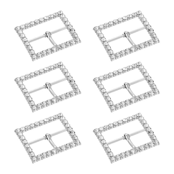 6Pack Rhinestone Roller Buckles, 33mm Single Prong Belt Strap Adjuster, Silver
