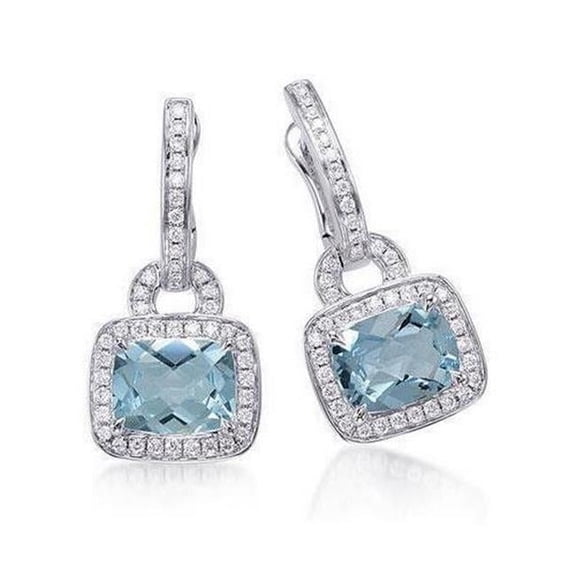 Harry Chad Enterprises 61675 6.50 CT Womens Aquamarine & Diamonds Dangle Earrings, White Gold