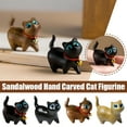 thumbnail image 3 of LAMIRO Cat Sculpture Wood Cat Figurine Miniature Small Home Kitten Lucky, 3 of 7