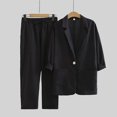 thumbnail image 4 of HAYIMI Womens Fall Outfits Sets 2 Pieces Relaxed Fit Long Sleeve Single Button Linen Blazer Matching Pleated Wide Leg Solid Color Pants Casual Wear Versatile Clothes Sets, 4 of 5