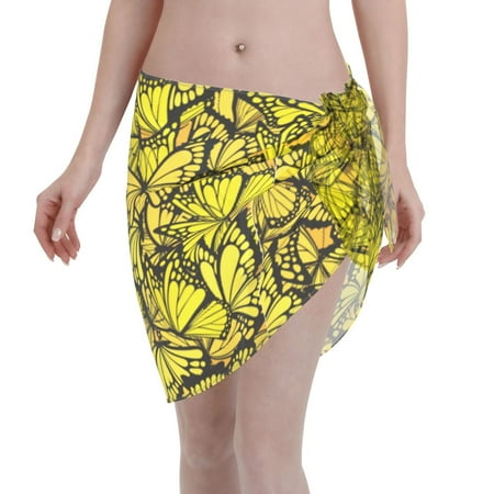 Disketp Yellow Butterflies Women Swimsuit Cover Up Short Chiffon Summer Beach Sarong Bikini Wrap Skirt Bathing Suit