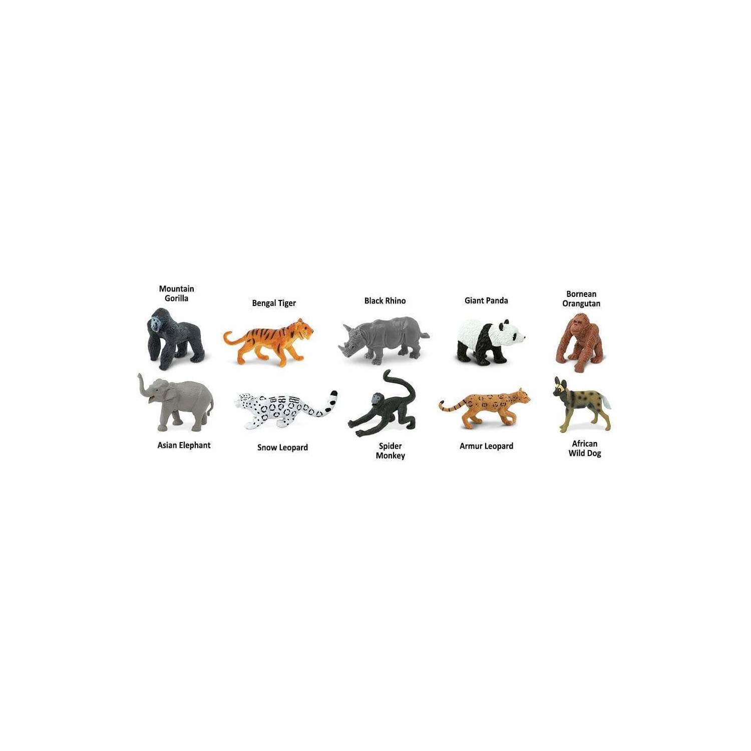 Safari Ltd Endangered Species Toob - 10 Animal Figurines Set: Gorilla, Panda, Tiger, Elephant & More, Educational Toys