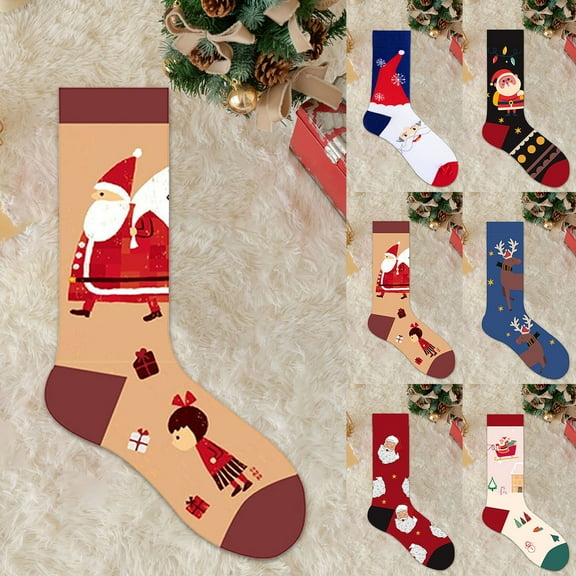 Socks for Women Christmas Winter Warm Fluffy Cute Festive Crew Socks Funny Santa Snowan Tree Xmas Gift Holiday Cozy Soft Christmas Socks Beige One Size