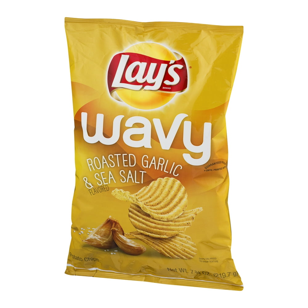 Lay's Wavy Roasted Garlic & Sea Salt Flavored Potato Chips, Oz. - Lay's Wavy Roasted Garlic & Sea Salt Flavored Potato Chips, Oz. -