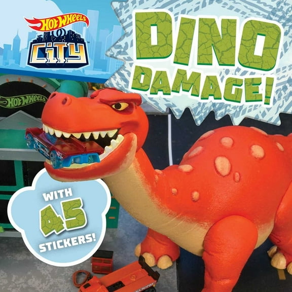 Hot Wheels Hot Wheels City: Dino Damage!: Car Racing Storybook with 45 Stickers for Kids Ages 3 to 5 Years, (Paperback)