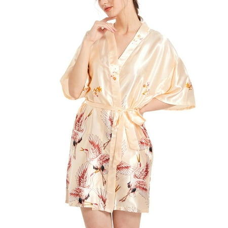 

Homgro Women s Satin Robes Soft Bathrobe Sexy Bride Short Sleeve Summer Wedding Comfy Vintage Silky Sleepwear Golden X-Large