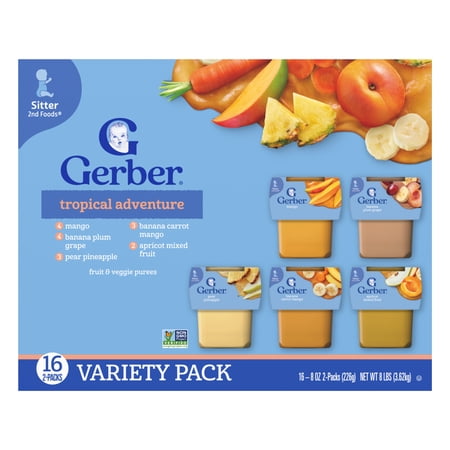 GERBER 2ND FOODS BABY FOOD, TROPICAL ADVENTURE VARIETY PACK, 2 OZ TUBS (32 PACK)