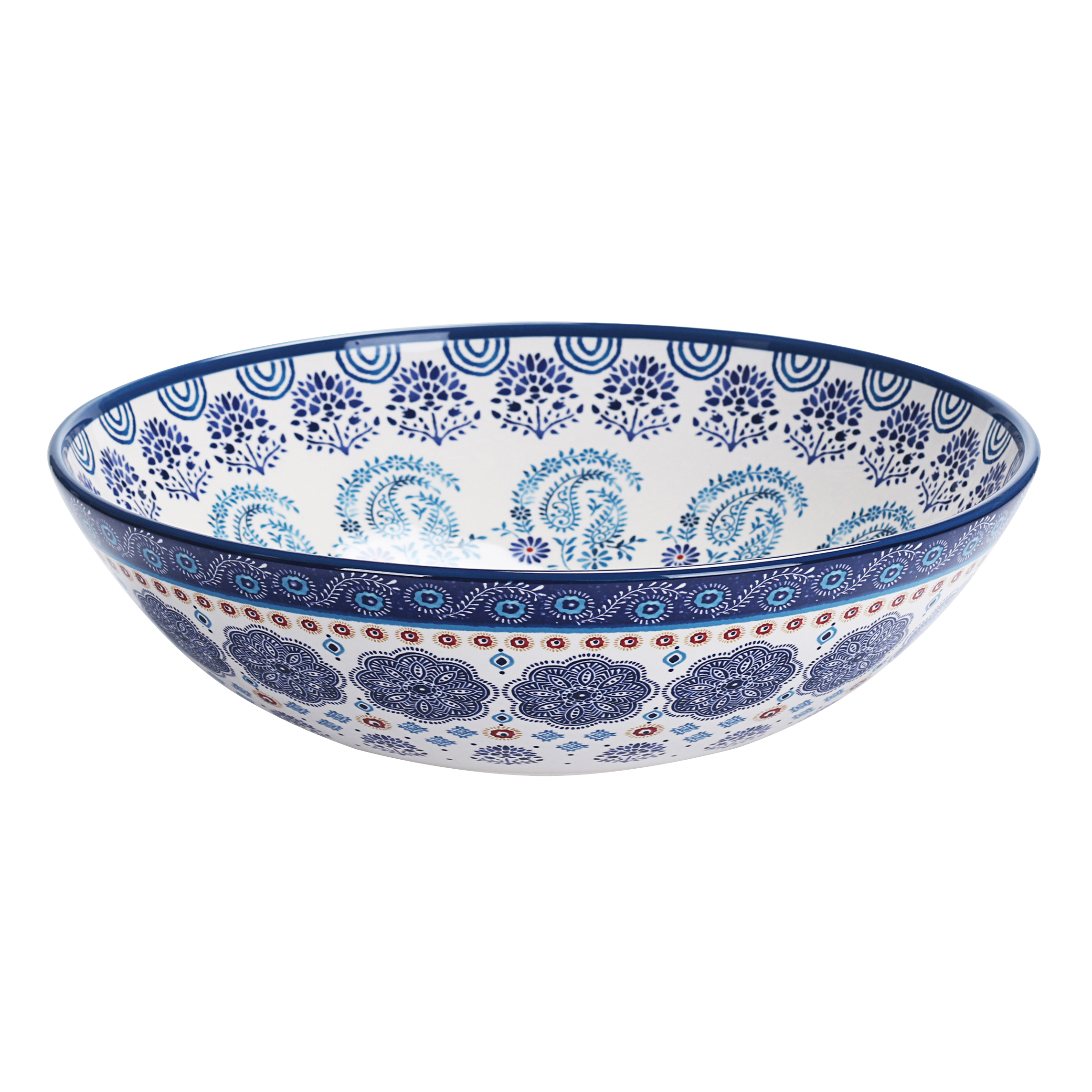 Bico Blue Talavera Ceramic 13 inch Serving Bowl, Microwave & Dishwasher