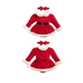 thumbnail image 2 of Spewahor Infant Baby Girls Christmas Rompers Dress 0 3 6 12 18 Months Velvet Patchwork Skirt Hem Long Sleeve Fall Bodysuits with Headband, 2 of 9