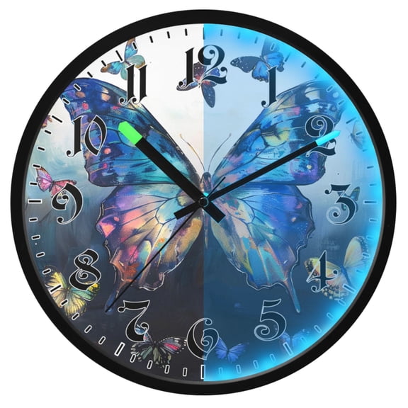 Ryvnso Butterfly Paint 12 Inch Night Light Wall Clock Luminous Silent Battery Operate Clocks