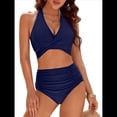thumbnail image 3 of Traje de Baño de Dos Piezas con Control de Abdomen para Mujer, Bikini de Cintura Alta, 2025 Azul Marino L, 3 of 9