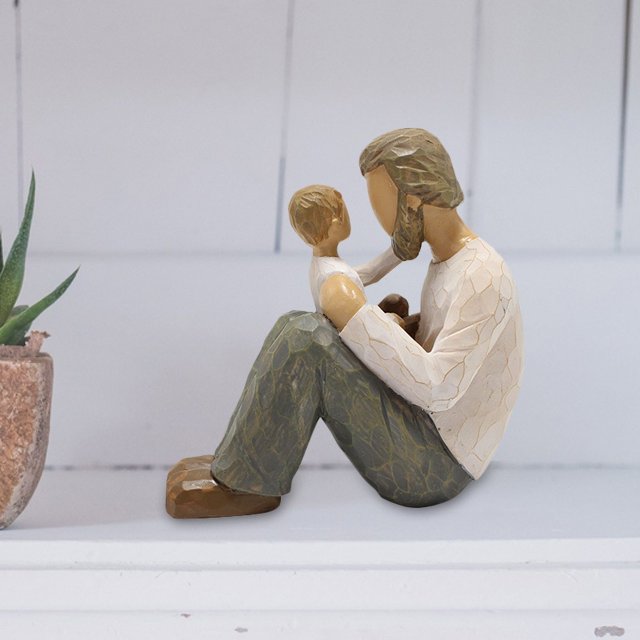 Escultura de resina de padre e hijo tallada en madera, arte creativo, decoración del hogar, regalo de aniversario para padre