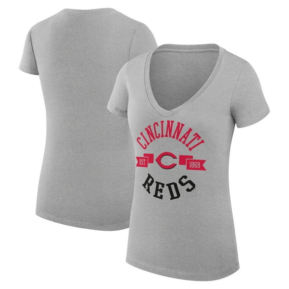 Women's G-III 4Her by Carl Banks Heather Gray Cincinnati Reds Super-Slim Fit Lightweight City Graphic V-Neck T-Shirt