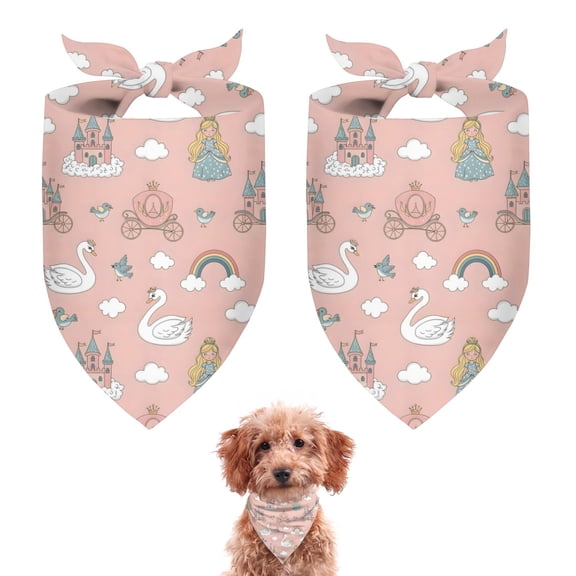 Dog Bandana 2 Pack,Swan Princess Castle Pattern Bandanas for Dogs,Cat Bandana,Small/ Large Dog Bandana 2 Size,Dog Bandanas