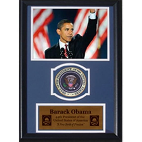 Encore Select  Barack Obama Waving with Flags with Presidential Commemorative Patch in a 12 in. x 18 in. Deluxe Photograph Frame