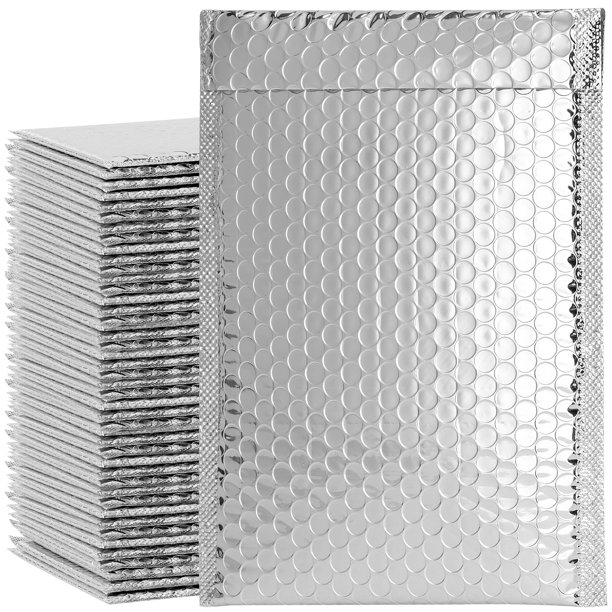 ZOENHOU 75 Pack 6 x 9 Inch bubble mailing envelope, Silver Metallic Mailers Envelopes