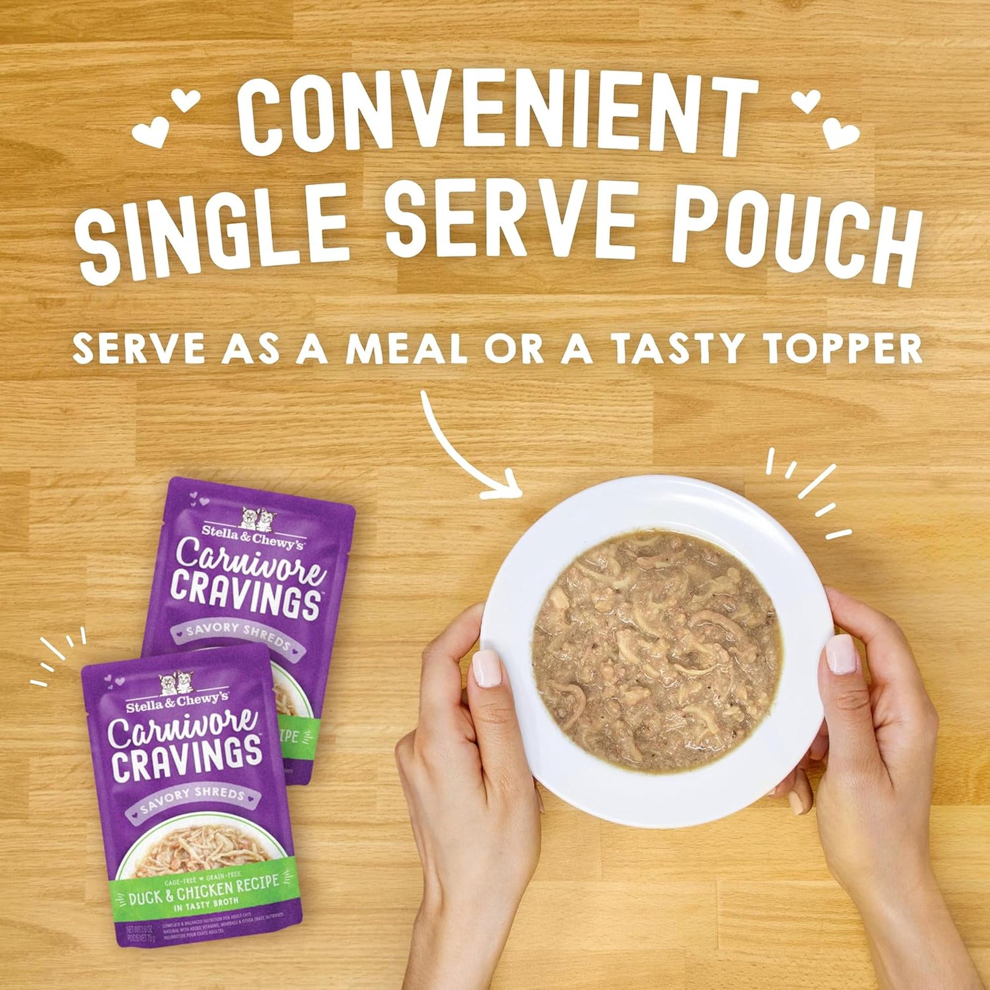Stella & Chewy's Wet Food for Cats - Carnivore Cravings Duck & Chicken Recipe - 2.8 Ounce Pouch/12 ct