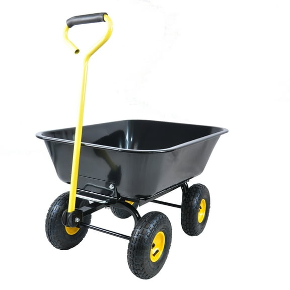 NIGSQJB 300lb Capacity Garden Wagon Cart Wheelbarrow with 10" Pneumatic Tire, Steel Frame & 180° Rotating Handle, 75L Gorilla Cart Folding Car Poly Garden Dump Truck, Quick Release, Black