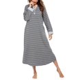 thumbnail image 2 of Oudiya Womens Long Nightgown Striped Nightshirt V-Neck Botton Down Loungewear Casual Sleepwear with Pockets, S-4XL, 2 of 6