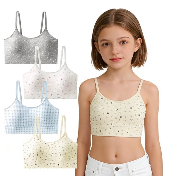 Cotton Crop Cami Bras for Girls, Padded Training Bra with Adjustable Straps Wireless Light Support Ideal for 10-16 Years Daily Wear