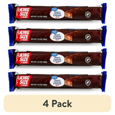 (4 pack) Great Value Peanut, Caramel & Nougat Bar, King Size, 3.52 oz