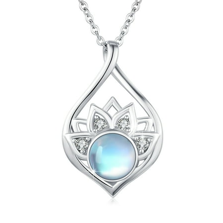 AOVEAO Lotus Necklace 925 Sterling Silver Moonstone Pendant Necklaces Birthday Gifts Jewelry for Women Mom Daughter Niece Wife