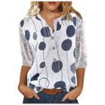 thumbnail image 1 of Mujeres Casual Cuello en V Botón Hallow Out 3/4 Manga Camisas Túnica Floral Impreso Pullover Tops Fridja  fjkfkj3934, 1 of 9