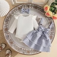 thumbnail image 2 of YDFCWXW Newborn Infant Girls Clothes Set Ruffle Top Plaid Overall Dress with Bow Headband 0-18M (Blue, 6-9 Months), 2 of 9