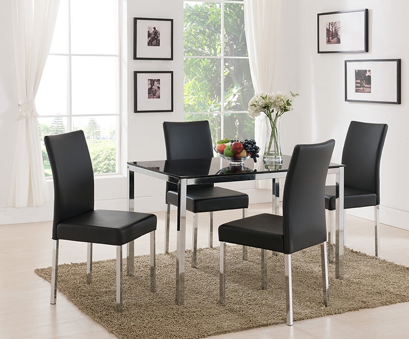 black glass kitchen table and chair