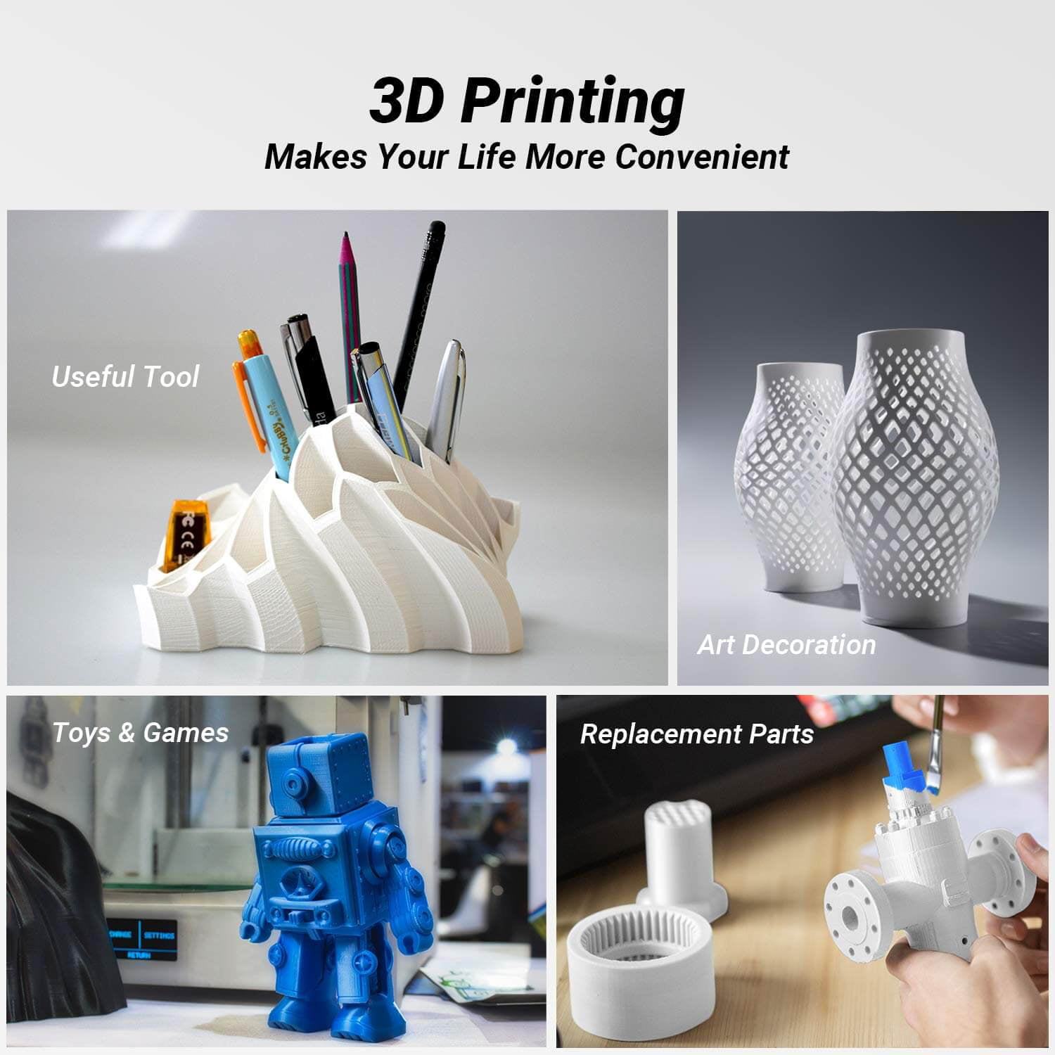 Stampante 3D PLA 1kg Spool con 4 Bobine Nero, Bianco, Blu, Rosso LABISTS Filamento PLA 1.75 