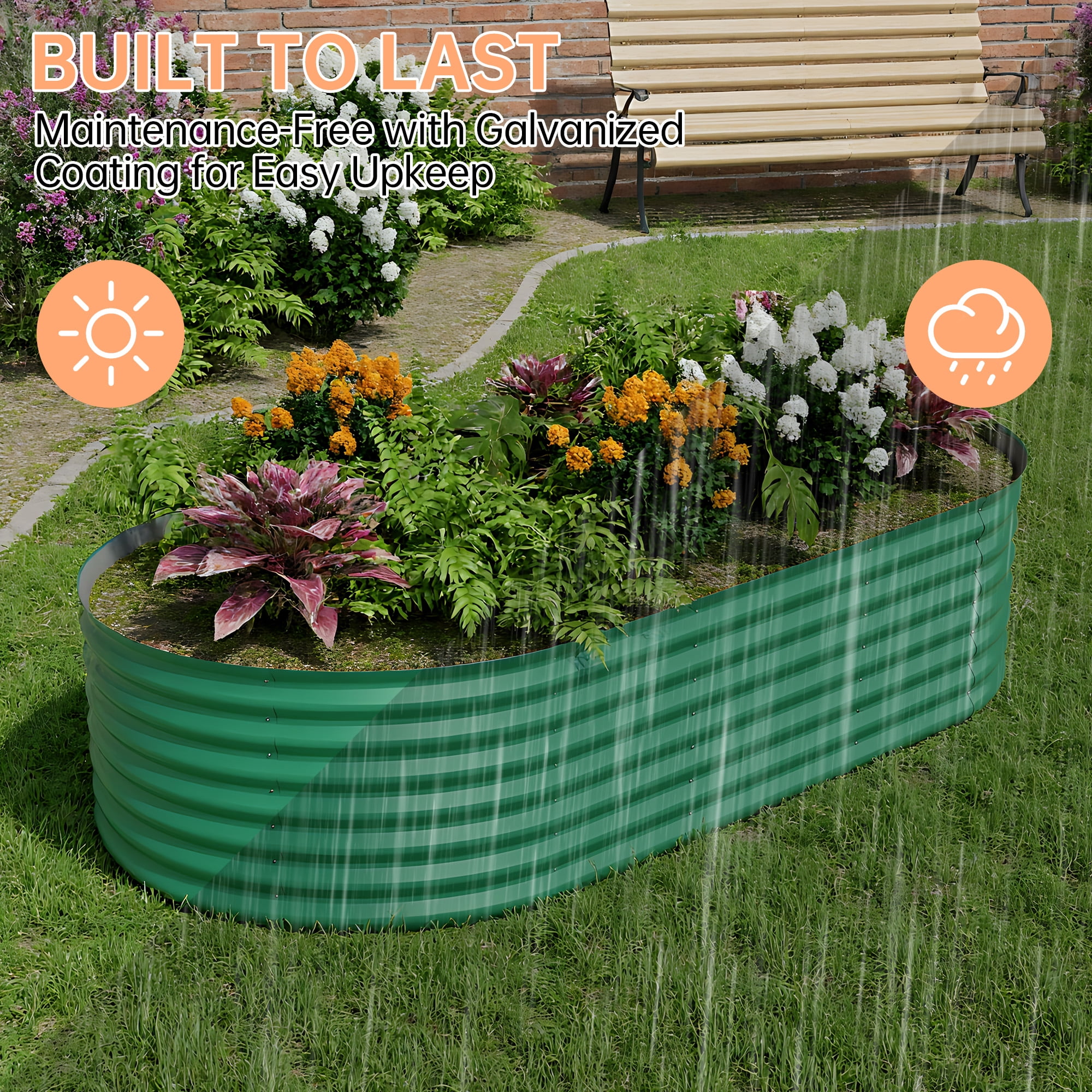 Galvanized Raised Garden Bed Outdoor, 8x4x1.5 ft Metal Planter Box for Flowers Vegetables, Rust-Resistant Raised Garden Beds for Gardening, Easy Assembly Outdoor Garden Box & Planters, Green