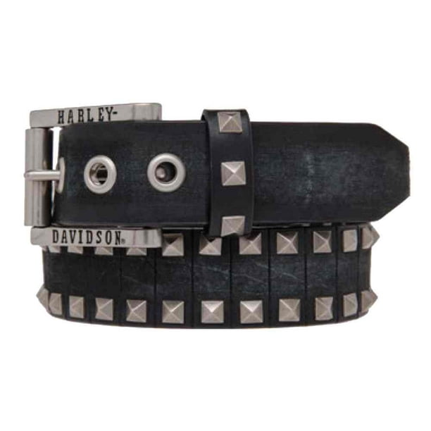 Men's Road Rash Diamond Studs Leather Belt, Black HDMBT10845BLK