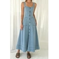 thumbnail image 3 of Chouyatou Women's Adjustable Strap Midi Long Denim Dress 2024 Button Down A-Line Swing Flowy Jean Dress, 3 of 6